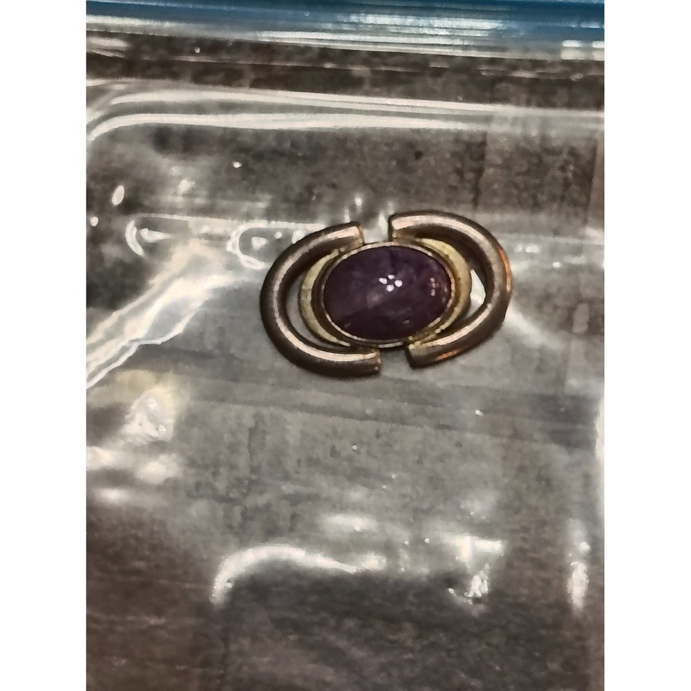 Sterling Silver Amethyst Cabochon Modernist Slide Pendant 925 Purple Orbital